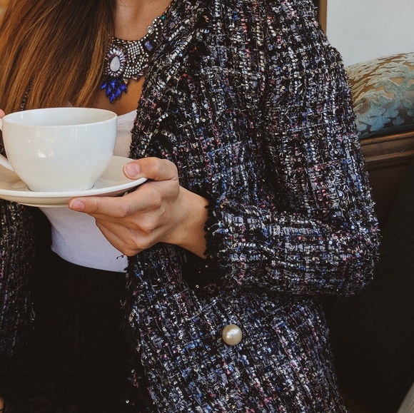 ZARA Tweed blazer with pearl detail size XS - Picture 2 of 4